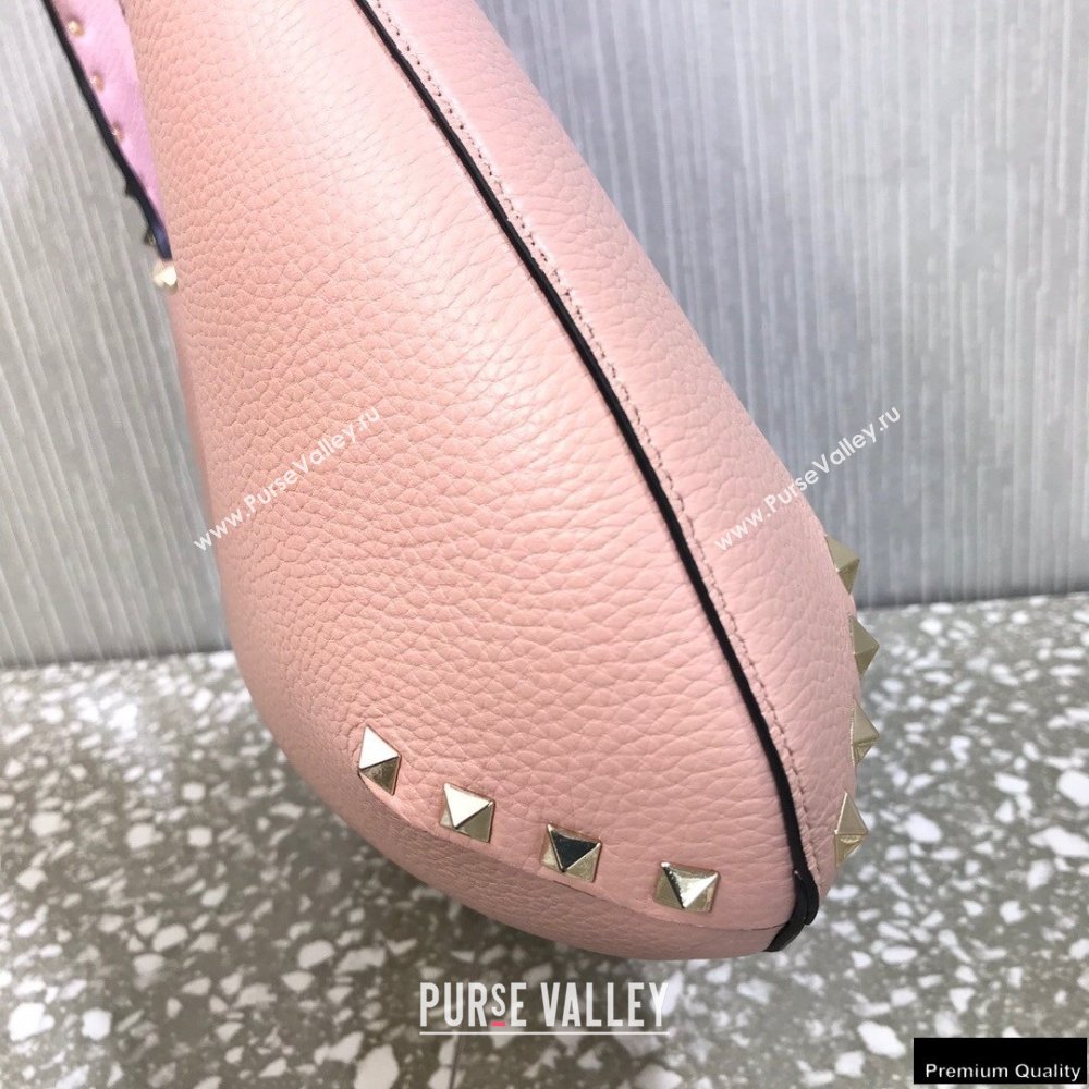 Valentino Small Rockstud Grainy Calfskin Hobo Bag Pink 2021 (liankafo-21012911)