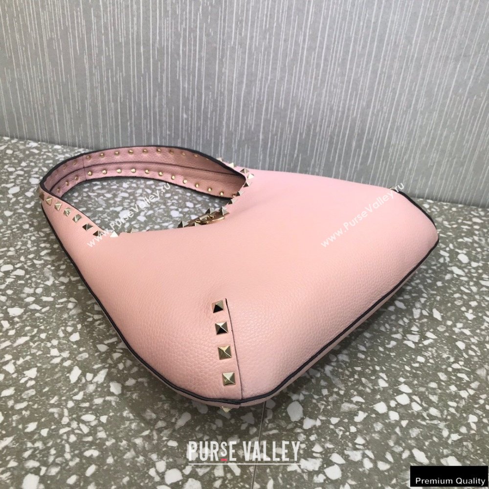 Valentino Small Rockstud Grainy Calfskin Hobo Bag Pink 2021 (liankafo-21012911)