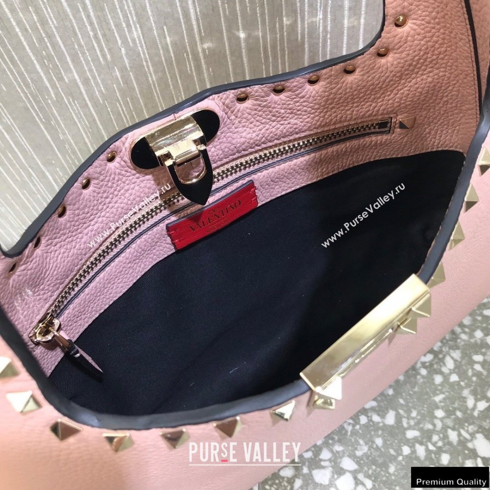 Valentino Small Rockstud Grainy Calfskin Hobo Bag Pink 2021 (liankafo-21012911)