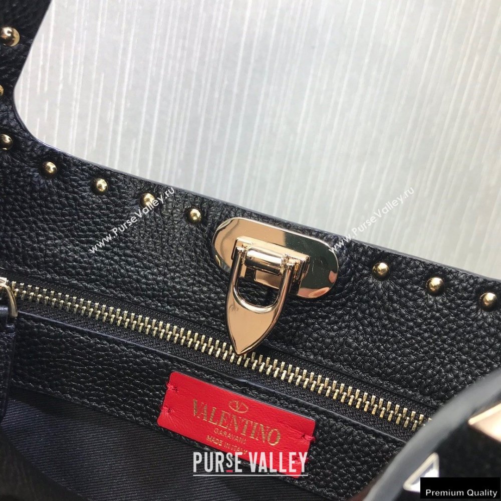 Valentino Small Rockstud Grainy Calfskin Hobo Bag Black 2021 (liankafo-21012909)