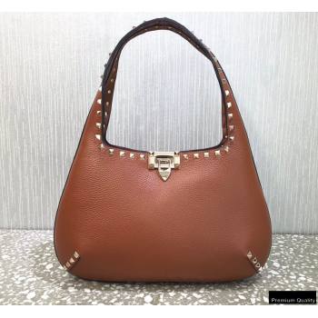 Valentino Small Rockstud Grainy Calfskin Hobo Bag Brown 2021 (liankafo-21012910)