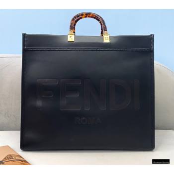 Fendi Leather Sunshine Large Shopper Tote Bag Black 2021 (chaoliu-21013001)