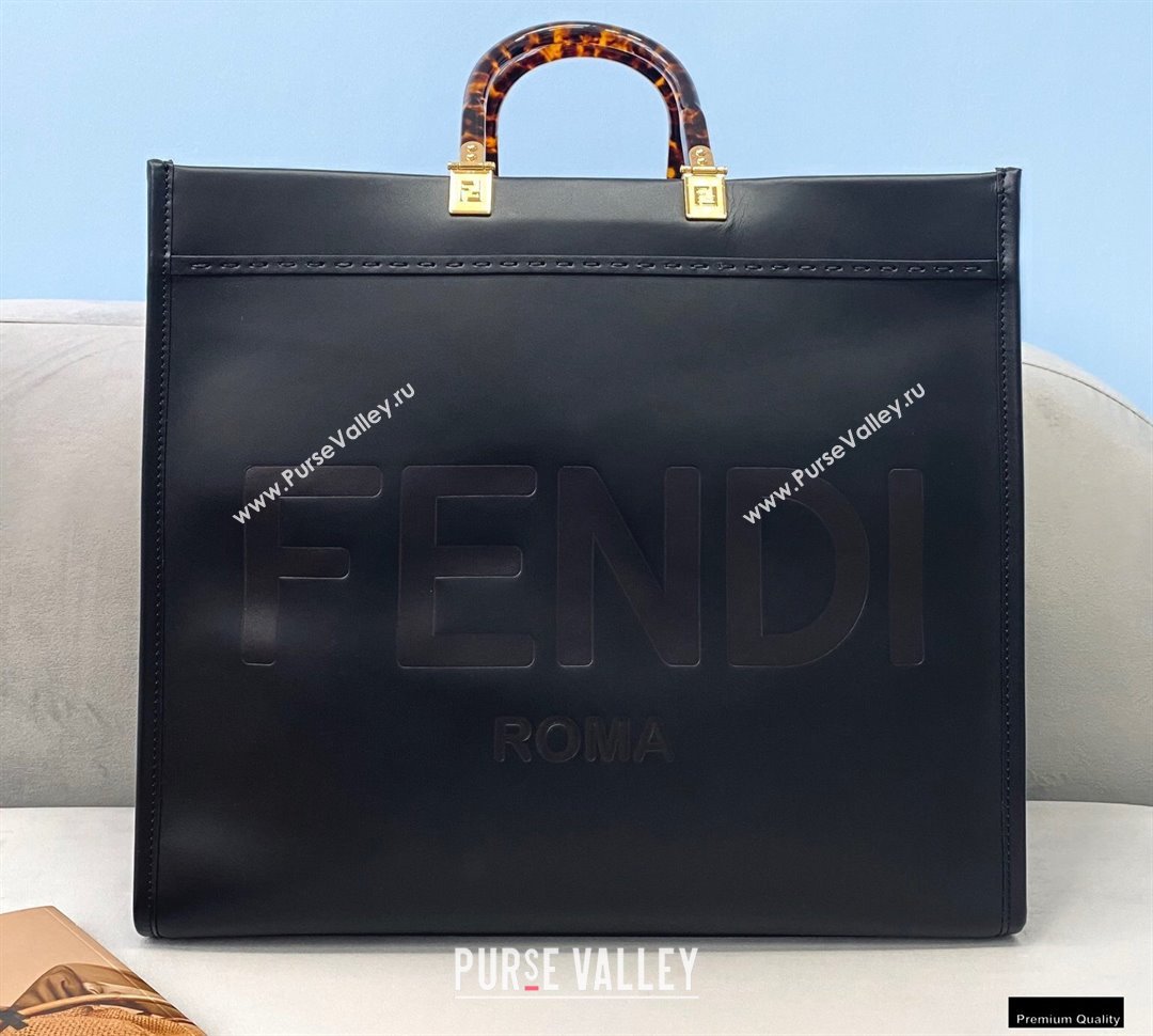 Fendi Leather Sunshine Large Shopper Tote Bag Black 2021 (chaoliu-21013001)