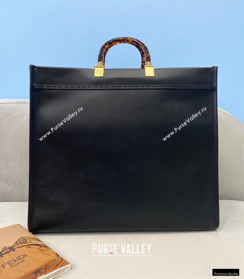 Fendi Leather Sunshine Large Shopper Tote Bag Black 2021 (chaoliu-21013001)