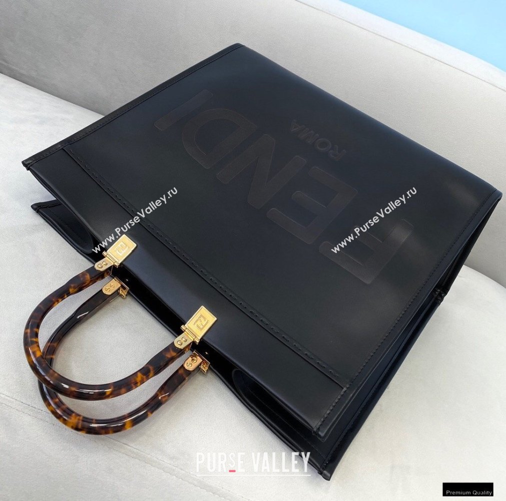 Fendi Leather Sunshine Large Shopper Tote Bag Black 2021 (chaoliu-21013001)
