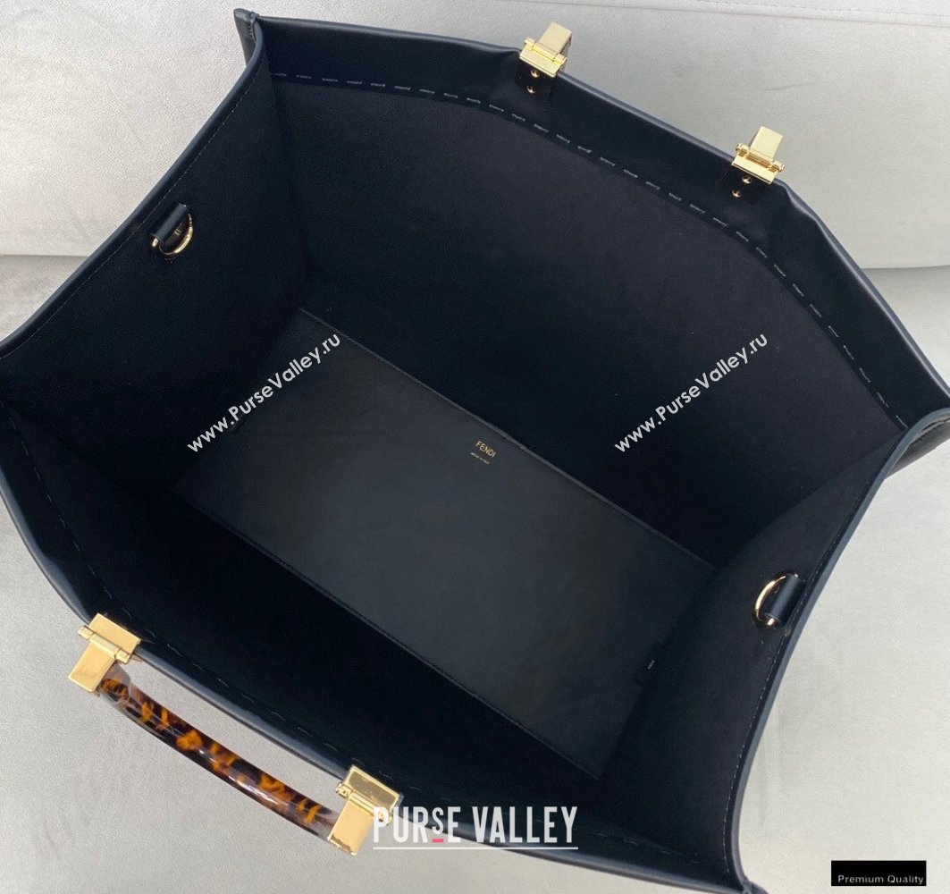 Fendi Leather Sunshine Large Shopper Tote Bag Black 2021 (chaoliu-21013001)