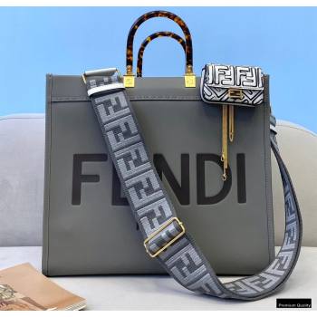 Fendi Leather Sunshine Large Shopper Tote Bag Gray 2021 (chaoliu-21013002)