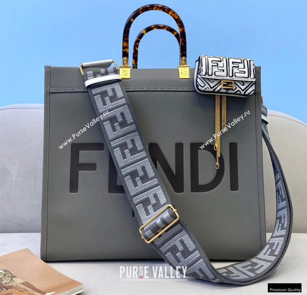 Fendi Leather Sunshine Large Shopper Tote Bag Gray 2021 (chaoliu-21013002)