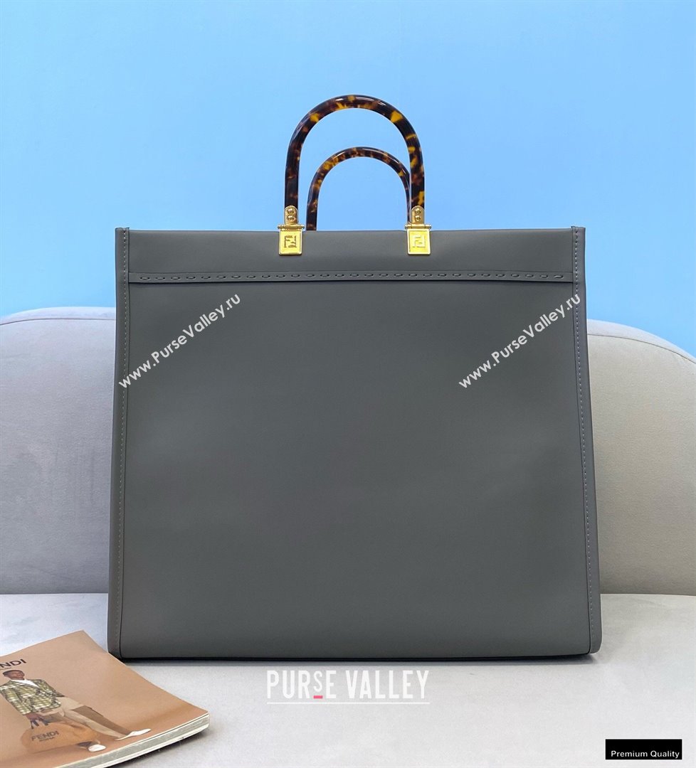 Fendi Leather Sunshine Large Shopper Tote Bag Gray 2021 (chaoliu-21013002)