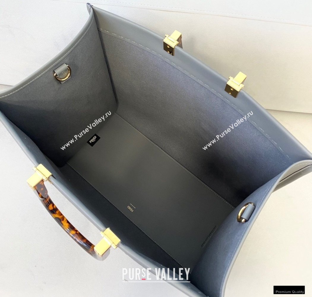 Fendi Leather Sunshine Large Shopper Tote Bag Gray 2021 (chaoliu-21013002)