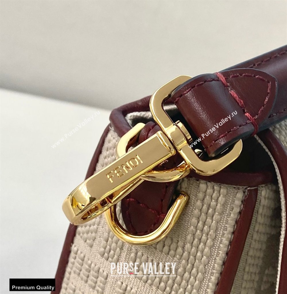 Fendi Medium Baguette Bag FF Embroidered Canvas Burgundy 2021 (chaoliu-21020102)