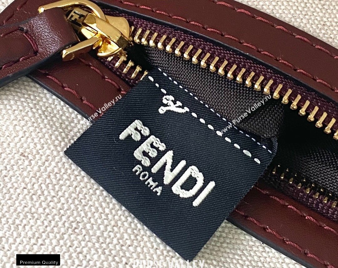 Fendi Medium Baguette Bag FF Embroidered Canvas Burgundy 2021 (chaoliu-21020102)