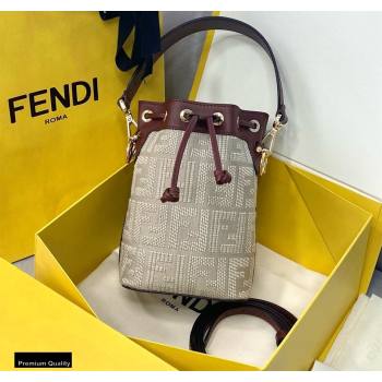 Fendi Mon Tresor Mini Bucket Bag FF Embroidered Canvas Burgundy 2021 (chaoliu-21020103)