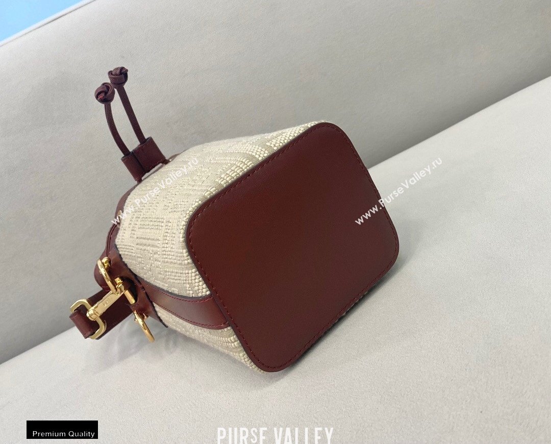 Fendi Mon Tresor Mini Bucket Bag FF Embroidered Canvas Burgundy 2021 (chaoliu-21020103)