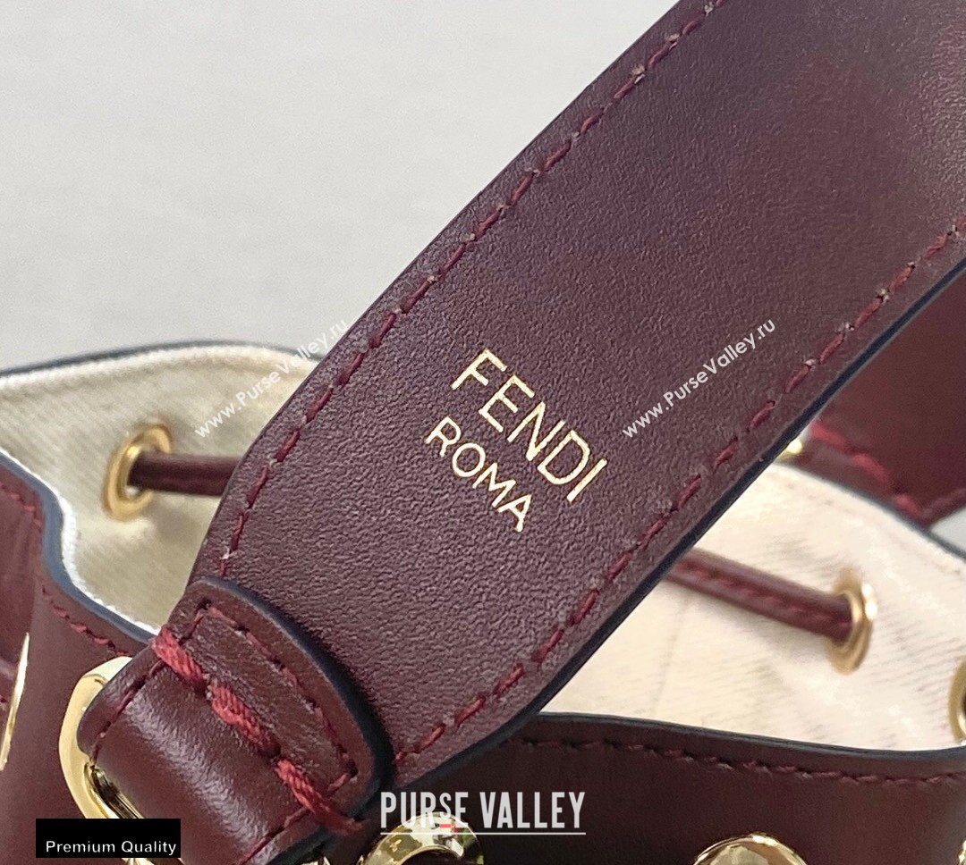 Fendi Mon Tresor Mini Bucket Bag FF Embroidered Canvas Burgundy 2021 (chaoliu-21020103)