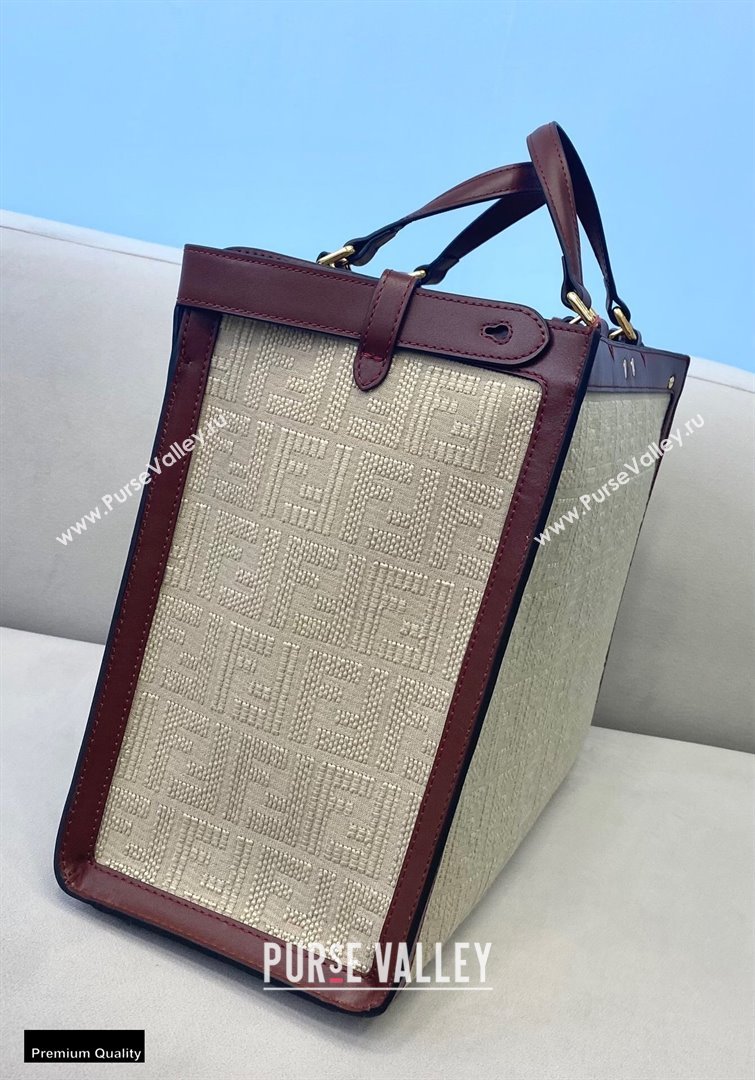 Fendi Medium Peekaboo X-Tote Shopper Bag FF Embroidered Canvas Burgundy 2021 (chaoliu-21020101)