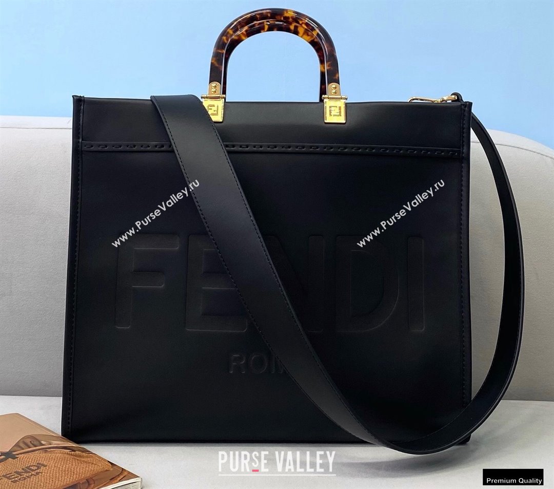 Fendi Leather Sunshine Medium Shopper Tote Bag Black 2021 (chaoliu-21013004)