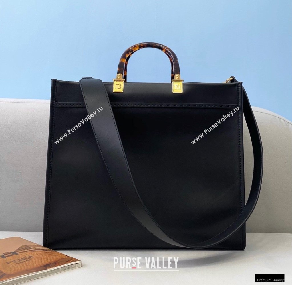 Fendi Leather Sunshine Medium Shopper Tote Bag Black 2021 (chaoliu-21013004)