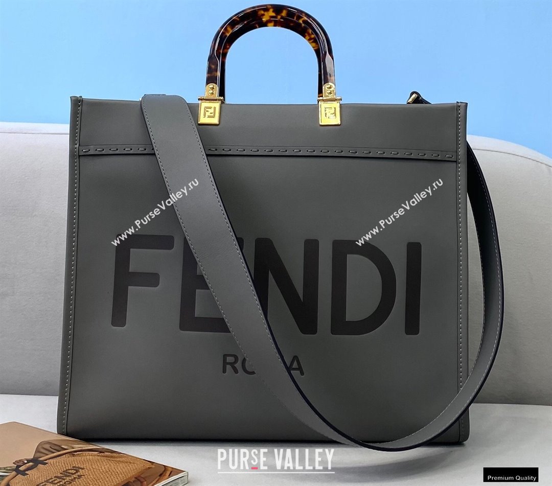 Fendi Leather Sunshine Medium Shopper Tote Bag Gray 2021 (chaoliu-21013006)