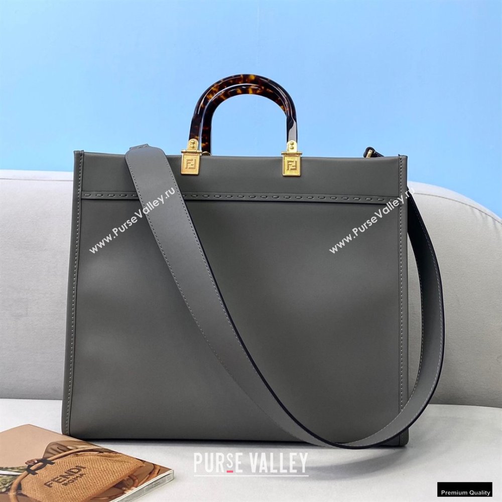 Fendi Leather Sunshine Medium Shopper Tote Bag Gray 2021 (chaoliu-21013006)