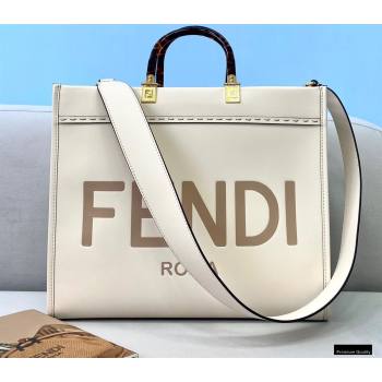 Fendi Leather Sunshine Medium Shopper Tote Bag White 2021 (chaoliu-21013008)