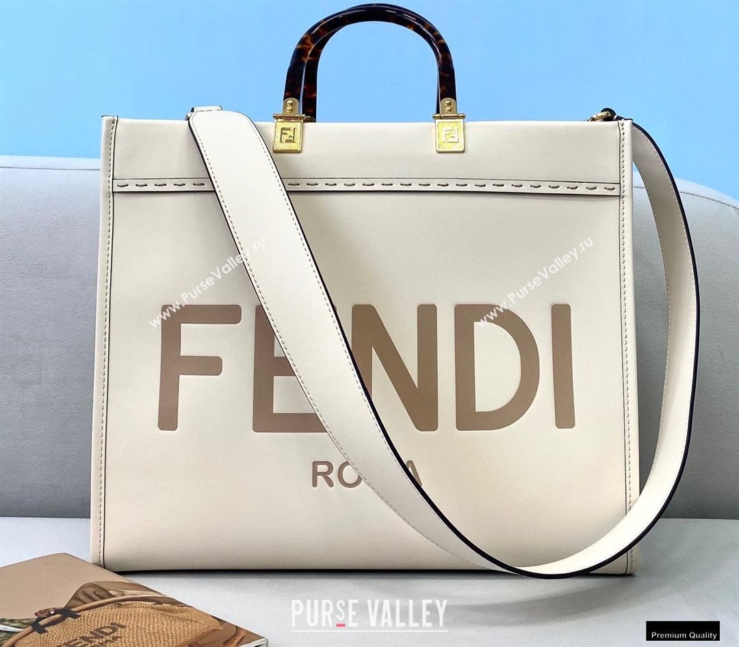 Fendi Leather Sunshine Medium Shopper Tote Bag White 2021 (chaoliu-21013008)