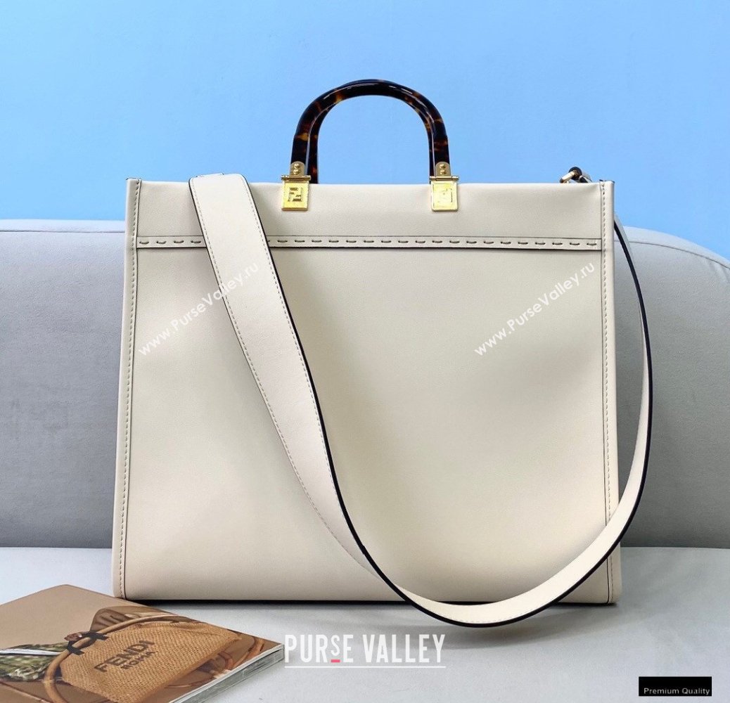 Fendi Leather Sunshine Medium Shopper Tote Bag White 2021 (chaoliu-21013008)