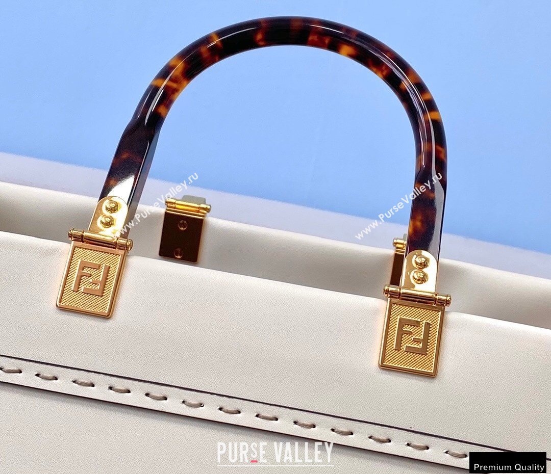 Fendi Leather Sunshine Medium Shopper Tote Bag White 2021 (chaoliu-21013008)