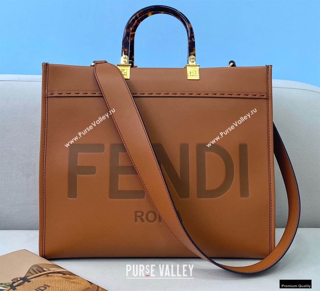 Fendi Leather Sunshine Medium Shopper Tote Bag Brown 2021 (chaoliu-21013005)