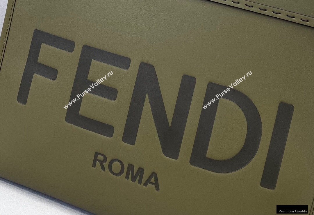 Fendi Leather Sunshine Medium Shopper Tote Bag Dark Green 2021 (chaoliu-21013007)