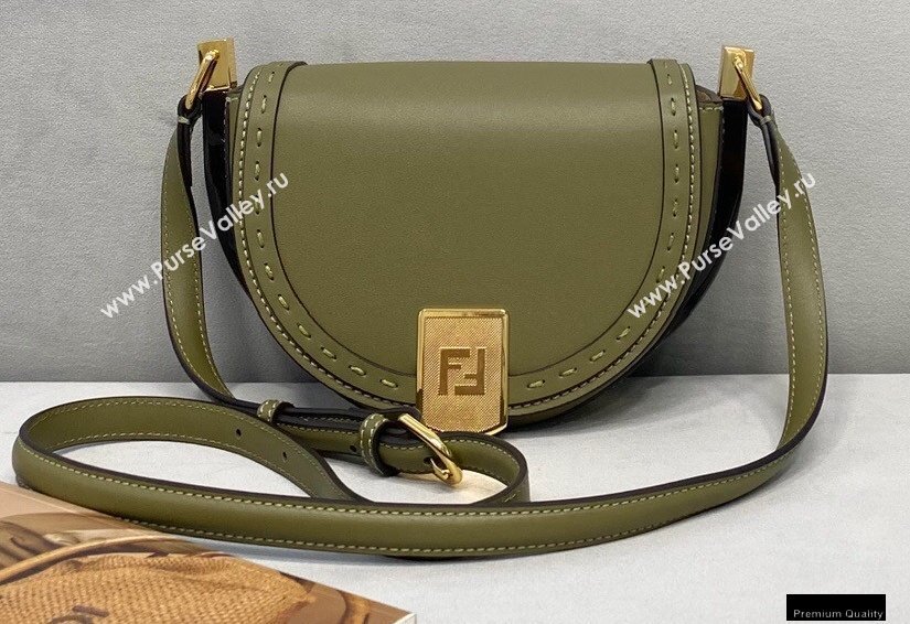 Fendi Leather Moonlight Shoulder Bag Dark Green 2021 (chaoliu-21013014)