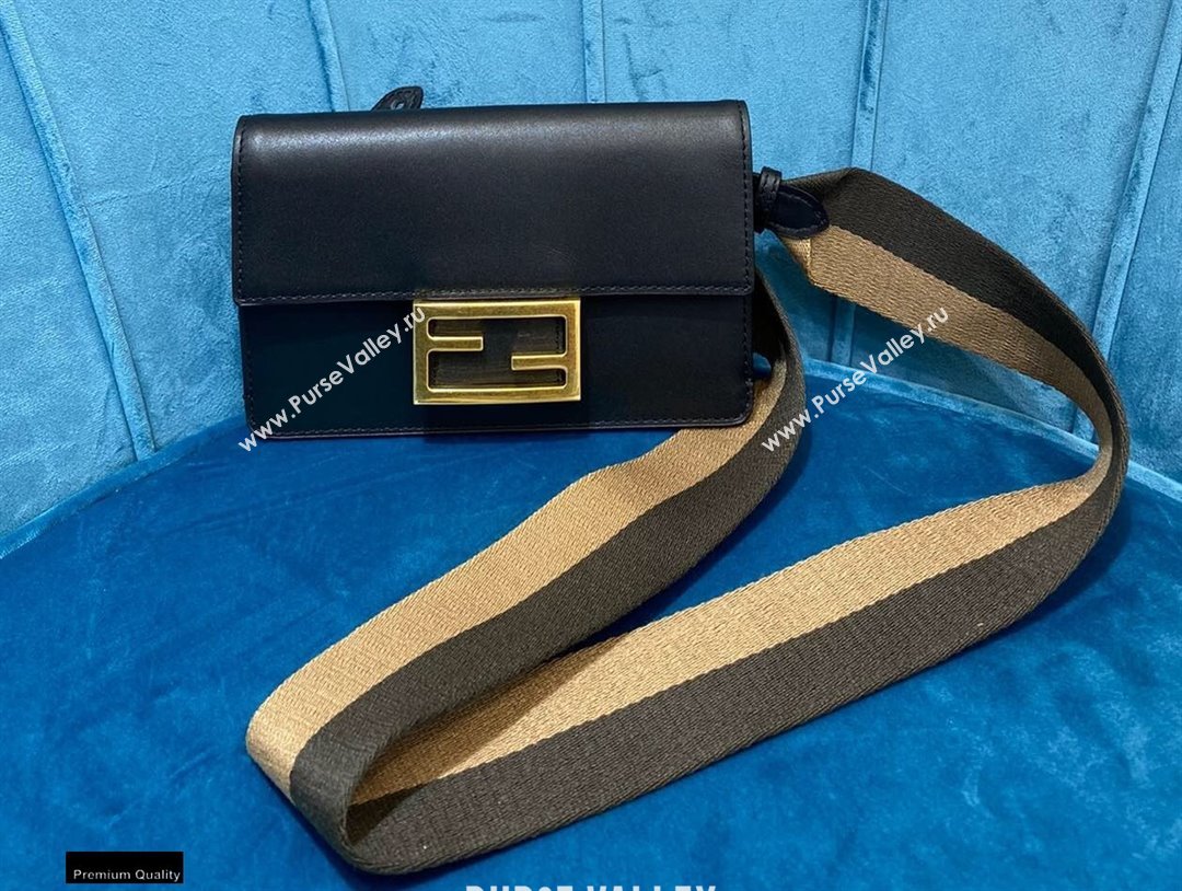 Fendi Flat Baguette Mini Bag Black with Detachable Shoulder Strap 2021 (chaoliu-21020110)