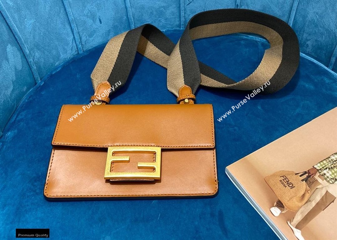 Fendi Flat Baguette Mini Bag Brown with Detachable Shoulder Strap 2021 (chaoliu-21020111)