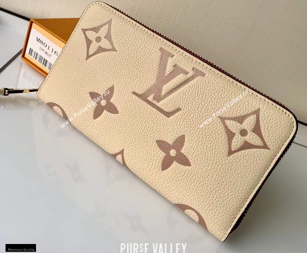 Louis Vuitton Monogram Empreinte Leather Zippy Wallet M80116 Cream/Bois de Rose Pink 2021 (kiki-21020203)