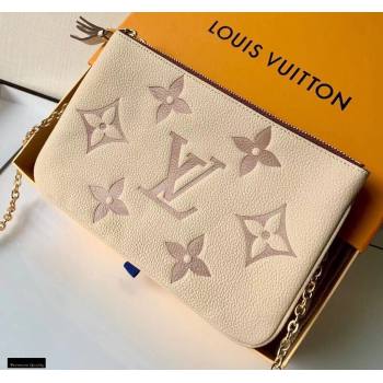 Louis Vuitton Monogram Empreinte Leather Double Zip Pochette Bag M80084 Cream/Bois de Rose Pink 2021 (kiki-21020201)