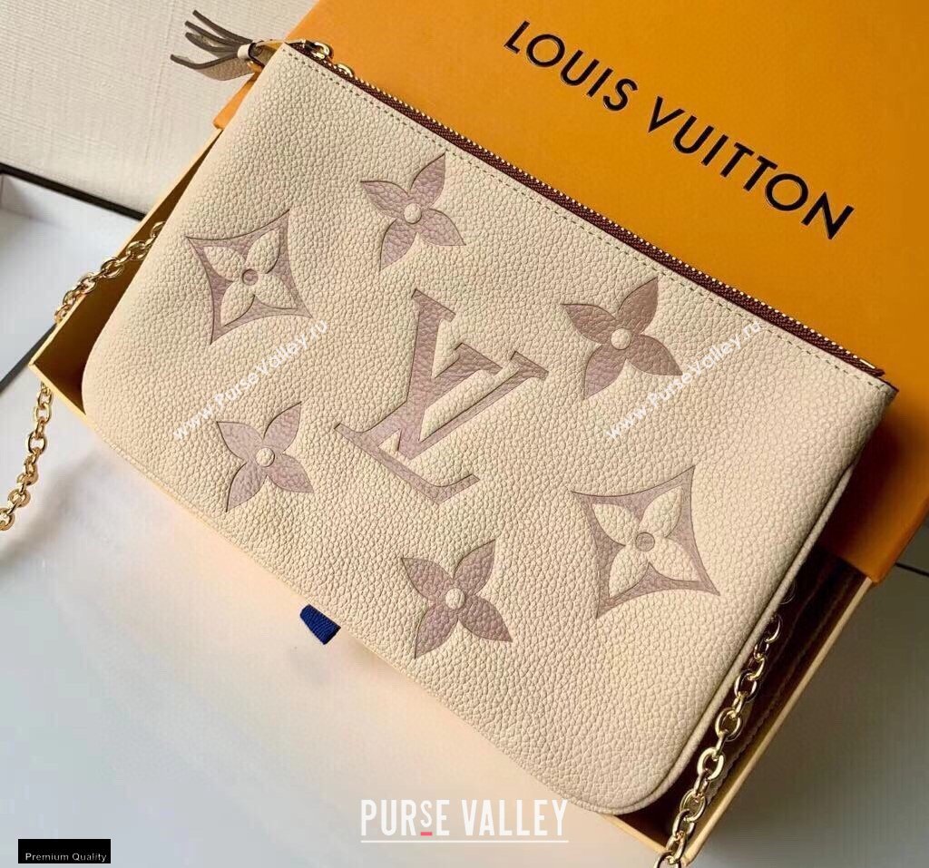 Louis Vuitton Monogram Empreinte Leather Double Zip Pochette Bag M80084 Cream/Bois de Rose Pink 2021 (kiki-21020201)