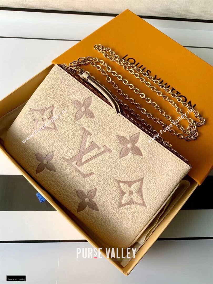 Louis Vuitton Monogram Empreinte Leather Double Zip Pochette Bag M80084 Cream/Bois de Rose Pink 2021 (kiki-21020201)
