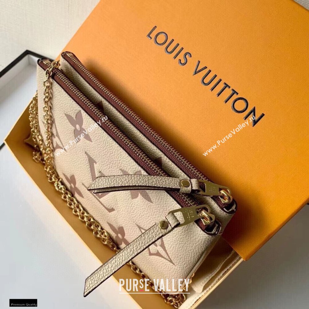 Louis Vuitton Monogram Empreinte Leather Double Zip Pochette Bag M80084 Cream/Bois de Rose Pink 2021 (kiki-21020201)