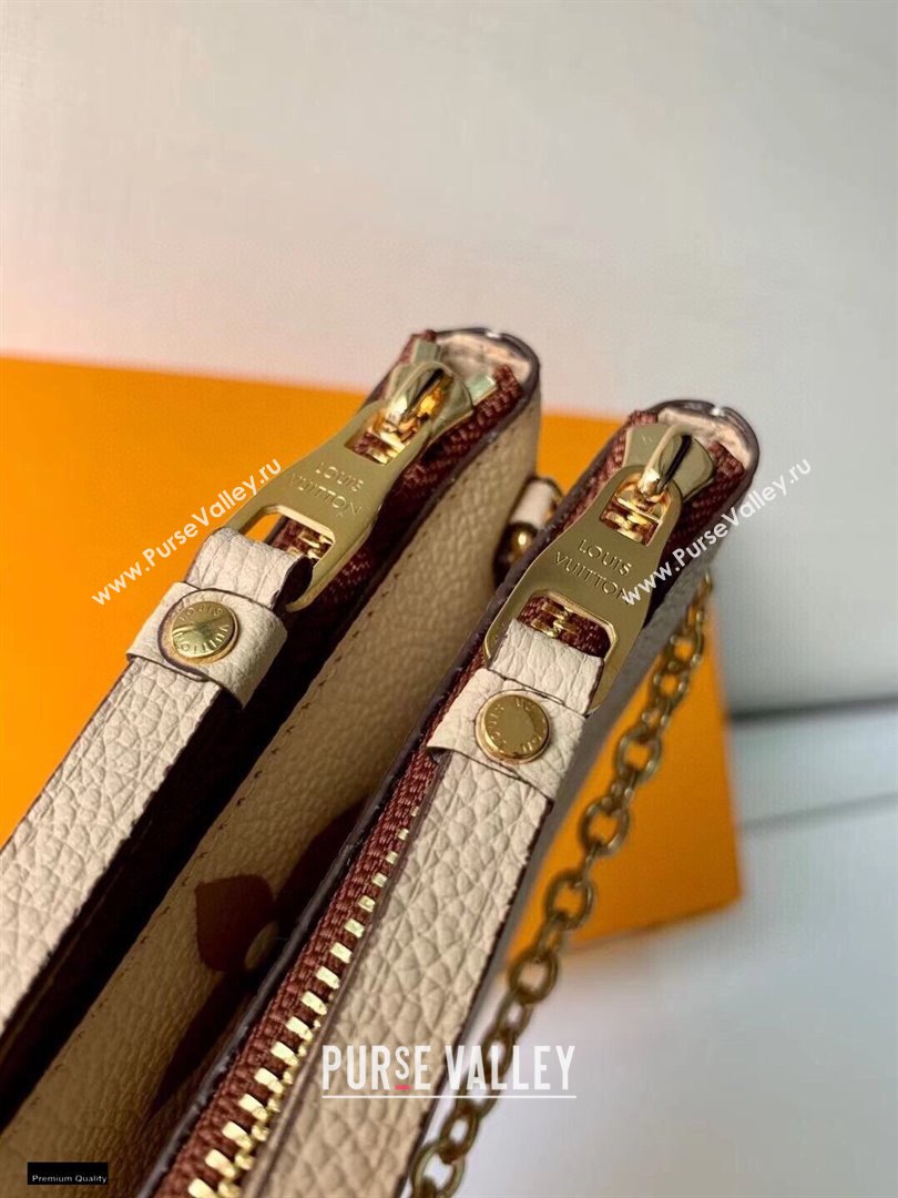 Louis Vuitton Monogram Empreinte Leather Double Zip Pochette Bag M80084 Cream/Bois de Rose Pink 2021 (kiki-21020201)