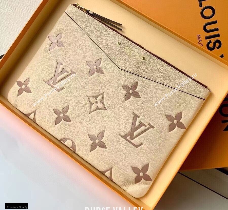 Louis Vuitton Monogram Empreinte Leather Daily Pouch Bag M80174 Cream/Bois de Rose Pink 2021 (kiki-21020202)