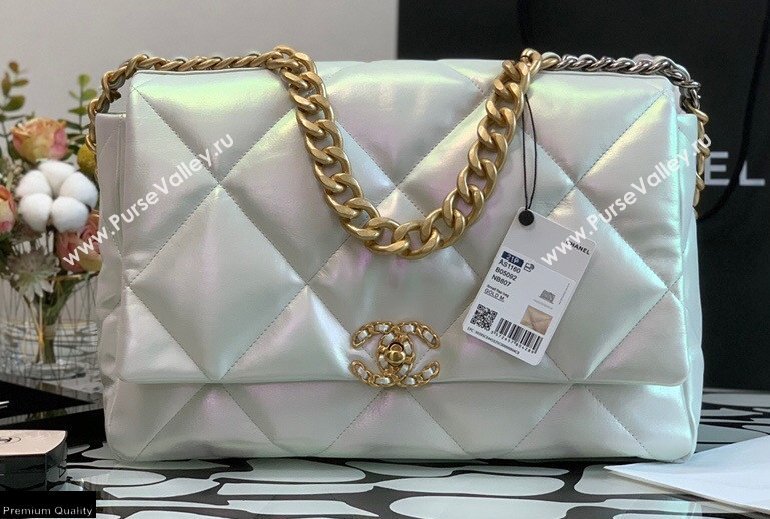 Chanel 19 Maxi Flap Bag AS1162 Iridescent Calfskin White 2021 (jiyuan-21022022)