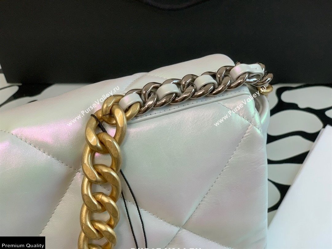 Chanel 19 Maxi Flap Bag AS1162 Iridescent Calfskin White 2021 (jiyuan-21022022)