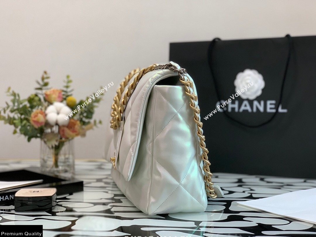 Chanel 19 Maxi Flap Bag AS1162 Iridescent Calfskin White 2021 (jiyuan-21022022)