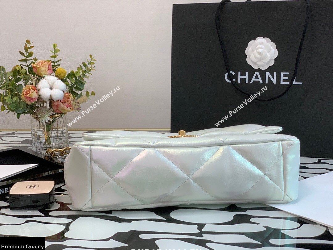Chanel 19 Maxi Flap Bag AS1162 Iridescent Calfskin White 2021 (jiyuan-21022022)