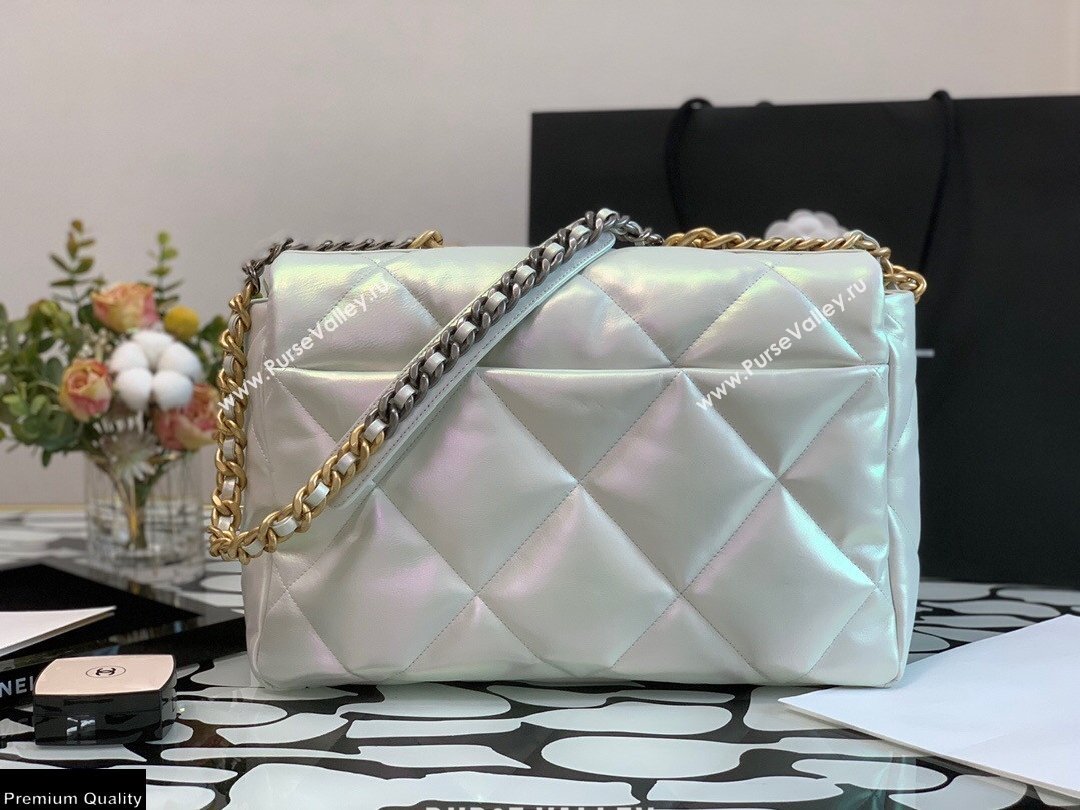 Chanel 19 Maxi Flap Bag AS1162 Iridescent Calfskin White 2021 (jiyuan-21022022)