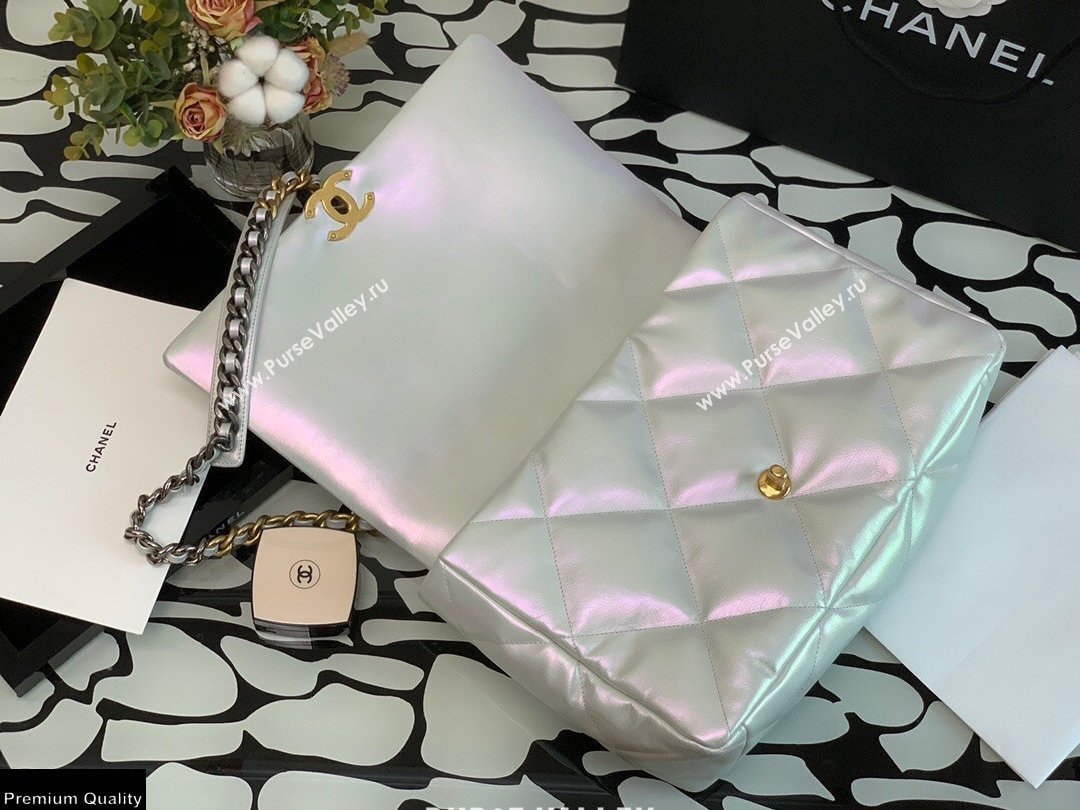 Chanel 19 Maxi Flap Bag AS1162 Iridescent Calfskin White 2021 (jiyuan-21022022)