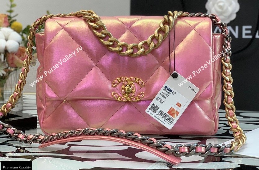 Chanel 19 Large Flap Bag AS1161 Iridescent Calfskin Pink 2021 (jiyuan-21022026)