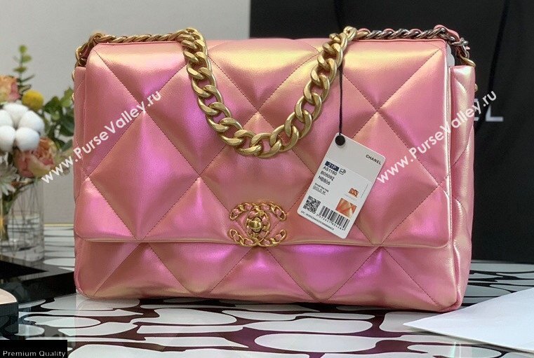 Chanel 19 Maxi Flap Bag AS1162 Iridescent Calfskin Pink 2021 (jiyuan-21022025)