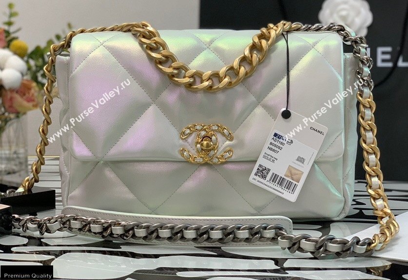 Chanel 19 Large Flap Bag AS1161 Iridescent Calfskin White 2021 (jiyuan-21022023)