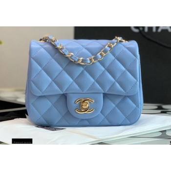 Chanel Lambskin Square Mini Classic Flap Bag Sky Blue 2021 (jiyuan-21022030)